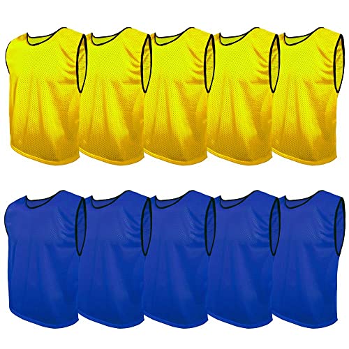 SPORTSBIBS Petos de Entrenamiento Petos de fútbol, Petos para niños, júnior y Adultos, Pack de x10, Fútbol Sala, más de 10 Colores, Camiseta Deportiva para Correr, Universal XS S M L XL XXL