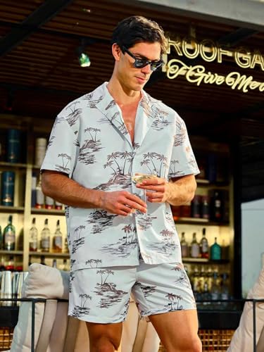 Image of GRECIILOOKS Men's Co Ord Set |Printed Shirt and Shorts Set for Men |Summer Loungewear, Beachwear & Night Suit for Daily Comfort | Nightwear Set for Mens