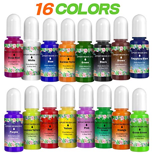 16 Colors Epoxy Resin Dye, OWSEN Translucent Resin Color Pigment Each 0.35oz, High Concentration Resin Pigment Liquid Dye for Art Resin Crafts Making