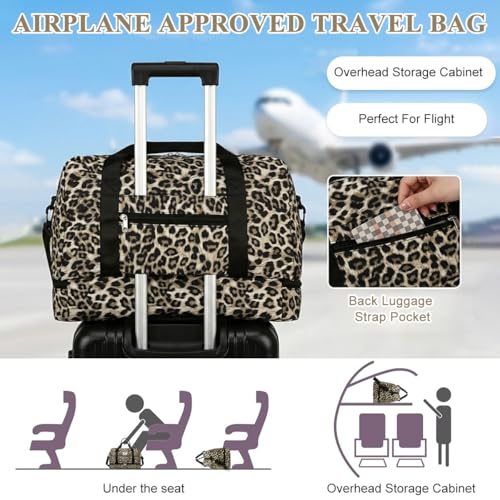 Image of PALAY Travel Bag Oxford Cloth Leopard Print Gym Bags with Shoe Compartment Large Capacity Waterproof Yoga Sports Bag Adjustable Portable Weekend Duffle Bags