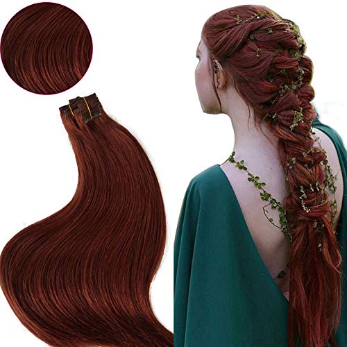 Clip in Hair Extensions Human Hair Natural Hair Extensions Copper Red Dark Auburn Dark Red Clip on Extensions Real Remy Brazilian Hair Thick Hair Extensions for Women for Party Wedding(18Inch,#33)120g