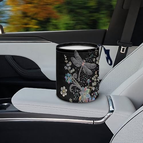 Image of Dragonfly Trash Can for Car Car Garbage Can for Back Seat Leak Proof with Adjustable Buttons Car Accessories for Women Interior