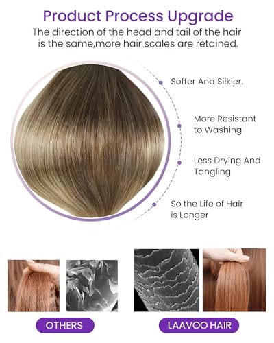 Image of LaaVoo Human Hair Tape in Extensions Balayage Light Brown for Fine Hair | Light Brown Ombre Platinum Blonde, Tape in Hair Extension Human Hair, Silky, Wedding Trial Hairstyle Helper, 16Inch 20Pcs 50G