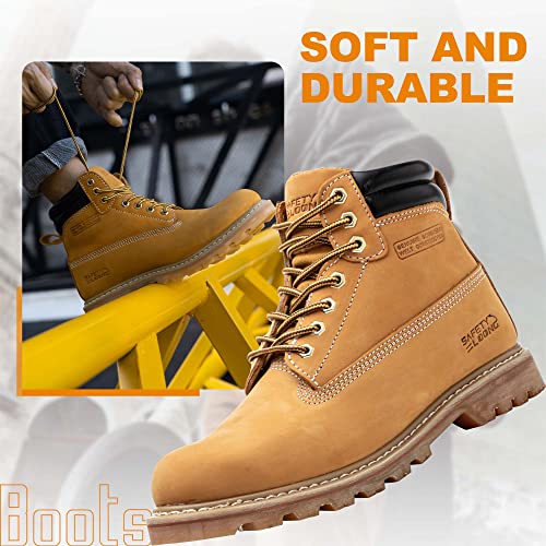 Image of Steel Toe Work Boots for Men, 6-Inch Non Slip Comfortable Leather Waterproof Industrial Construction Safety Workboots