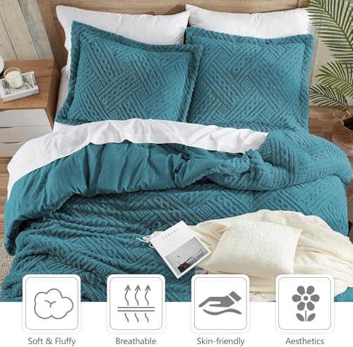 Image of Homelike Moment Fluffy Queen Comforter Set - Teal Blue Warm Comforters for Winter Queen Size, Comforter Full Size Bed Set 3 Piece