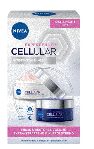 NIVEA Hyaluron Cellular Filler + Firming Day and Night Cream Set 2 x 50 ml (3.38 fl oz Total) – Anti-Aging Face Moisturizer Duo – Dermatologically Tested Facial Skin Care Gift Set