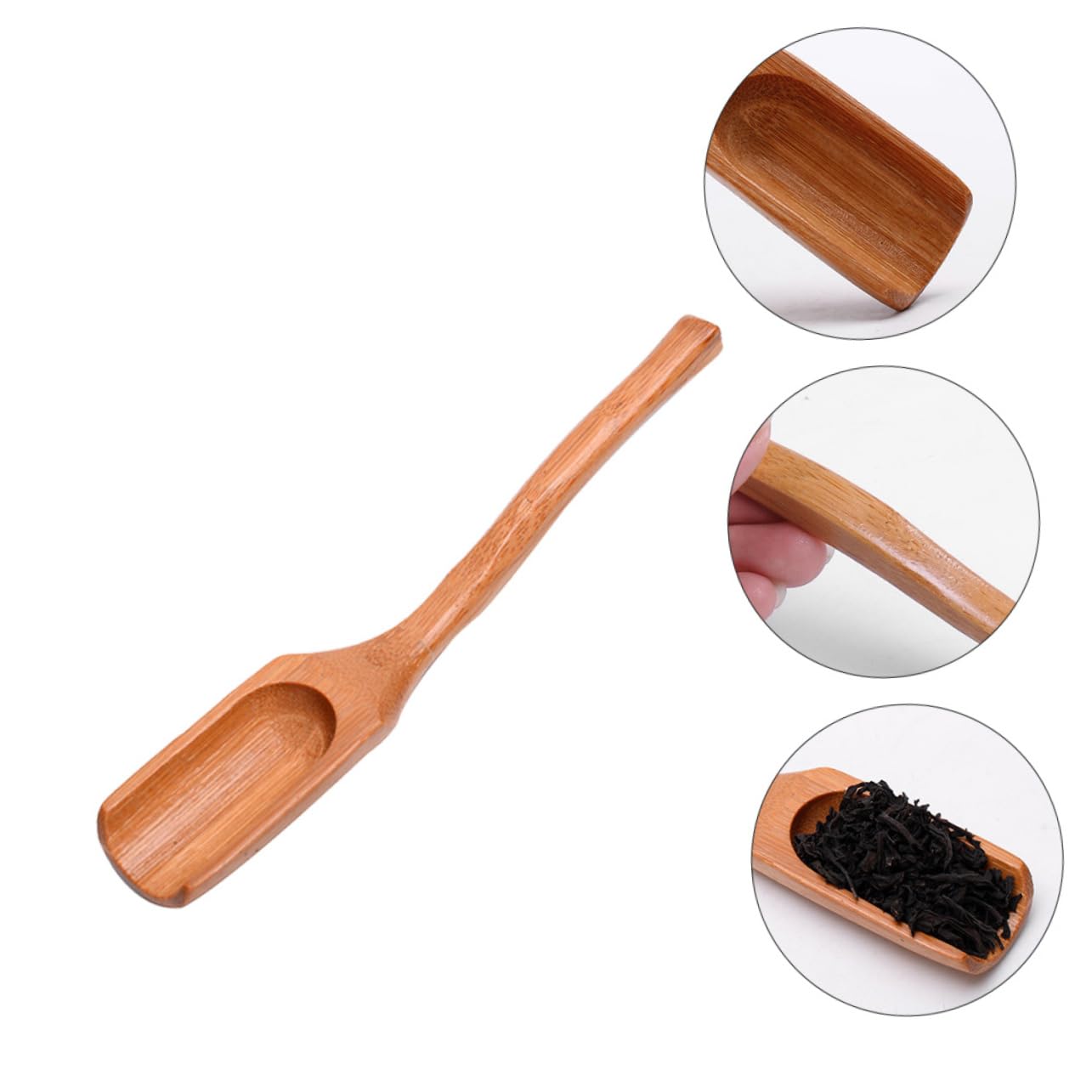 HAKIDZEL Premium Bamboo Tea Spoon Set 6pcs Long Handle Curved Scoop for Tea Leaves
