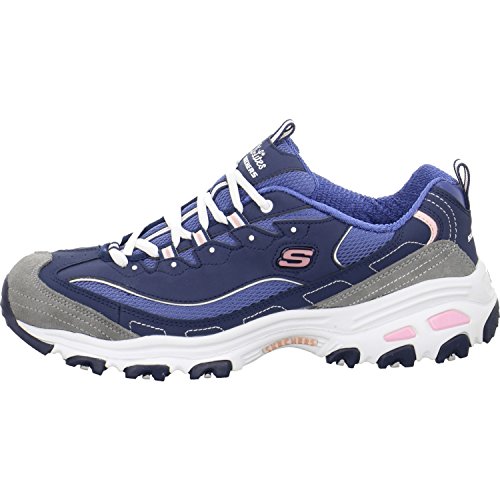 Skechers Sport Women's D'Lites Memory Foam Lace-up Sneaker,Navy/Grey/White,6 M US