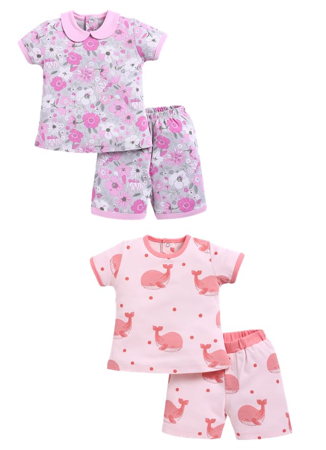 Image of BABY GO Baby Boys & Baby Girls Clothing Set | Summer Co-Ord Set for Baby | Printed 100% Cotton Half Sleeve T-Shirt & Shorts Combo | Soft Cotton Casual Wear Outfit for Infants & Toddlers Pack of 2