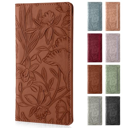 Pisypox Checkbook Cover for Personal Checkbook，Soft PU leather with a detailed embossed flower pattern，with Pen Holder & Built-in Clear Plastic Divider for Duplicate Checks