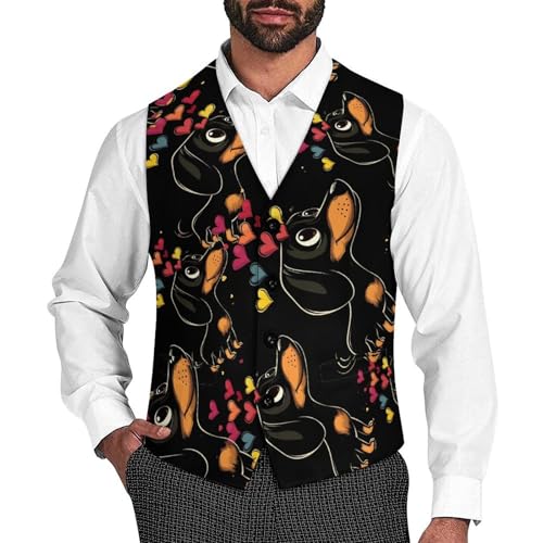 Dachshund Men's Suit Vests Dress Vest V-Neck Waistcoat Slim Business Formal with Pocket