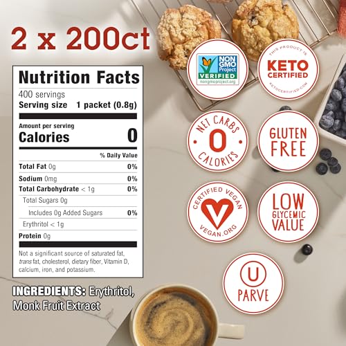 image for MONK FRUIT IN THE RAW, 200 count Packets, Pack of 2, Natural Monk Frui