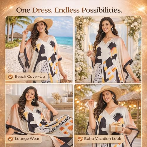 Image of Oussum Women Polyester Casual Long Plus Size Beach Caftan Cover Up Maxi Dress 1X-3X Summer Kaftan Dresses for Women
