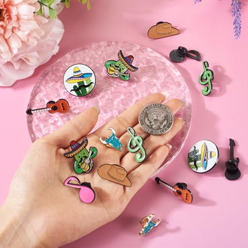 Image of Cheriswelry 16Pcs Enamel Backpack Pins Set Western Cowboy Music Theme Enamel Lapel Pins Brooch Button Pin 14.5-41mm for Clothes Jacket Hat Bag Decoration