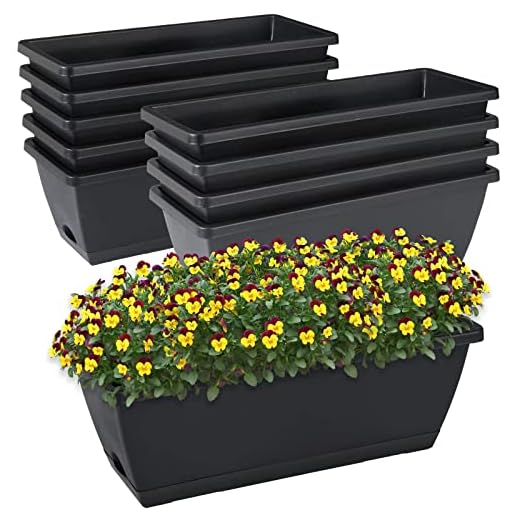 CHUKEMAOYI Window Box Planter, 10 Pack Plastic Vegetable Flower Planters Boxes 17 Inches Rectangular Flower Pots with Saucers for Indoor Outdoor Garden, Patio, Home Decor (Black)