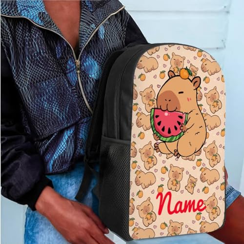 Rnyleeg Personalized Capybara Backpack with Lunchbox for Girls Custom Name Girls Backpack Set 4pcs Customized Kids Bookbag Set for Elementary School Mochila Para Niña4