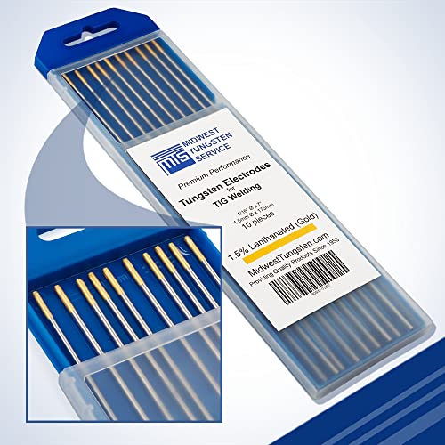 Image of Midwest Tungsten Service TIG Welding Tungsten Electrodes 10-Pack (Gold - 1.5% Lanthanated Tungsten (WL15 /EWLa-1.5), 1 /16 inch)
