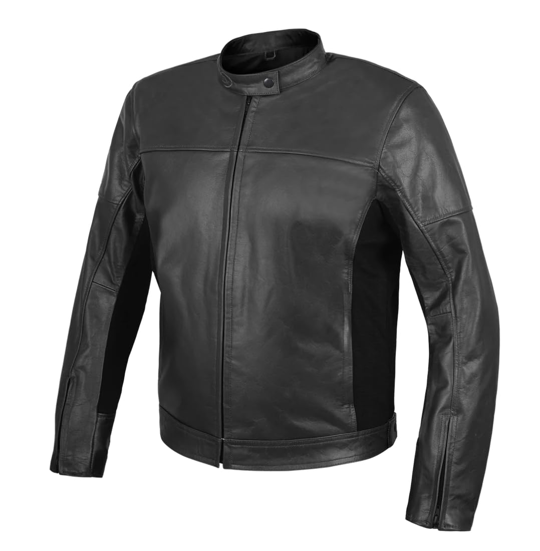 GUERRERO Chaqueta de Moto de Piel Negra Streetfighter con Protecciones Homologadas CE sz. M