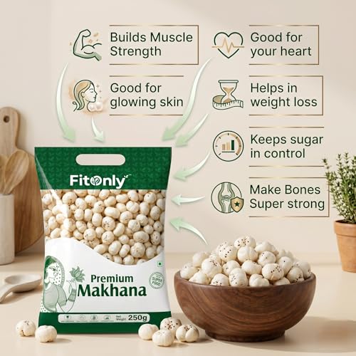 Image of FitOnly Authentic Mithila Makhana 500 gm | Directly From Mithila Farmers | High Protein Gluten-Free Snack | Directly from Mithila's Pond | Ideal for Fasting, Diet & Healthy Snacking| Pack Of 2 (250g x 2)