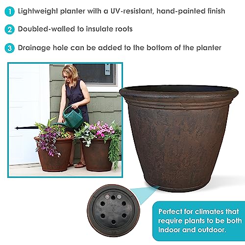 Sunnydaze Anjelica 24-Inch Diameter Indoor/Outdoor Double-Walled Polyresin Planter With Uv-Resistant Rust Finish - Set Of 4 #TOP4