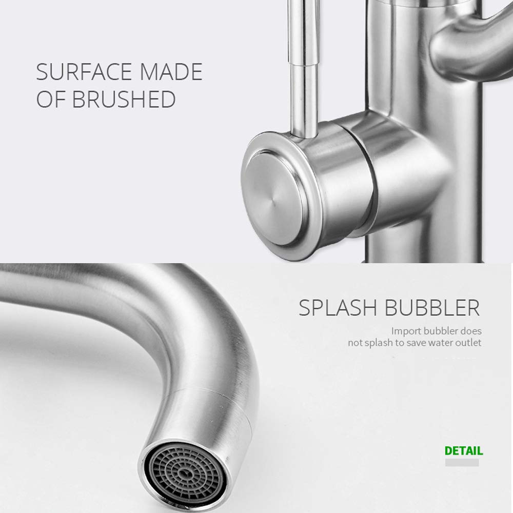 Creativo Rubinetto Lavabo Bagno con Acqua Calda e Fredda 304 Acciaio Inossidabile Nichel Spazzolato Montato Sul Ponte Rubinetti per Lavandini Bagno con Distributore di Sapone per Hotel, Cucina,B