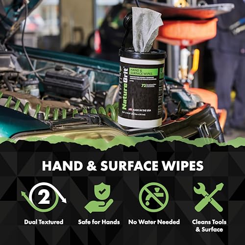 Image of NatureGrit Hand & Surface Wipes: Heavy Duty Grease & Grime Removal, Degreaser Wipes for Mechanics, Workshop Use (1)