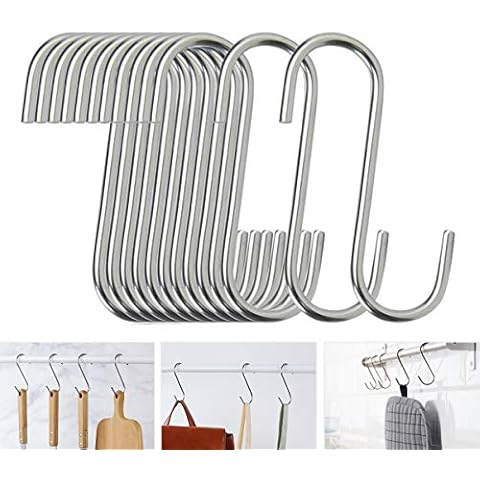 HTBMALL 40 Pack S Hooks - Stainless Steel Heavy Duty S Hooks for Hanging pots, Pans, Plants, Coffee Mugs, Towels in Kitchen and Bathroom, Coat, Bag, Work Shop, Perfect Rack Hooks Cover