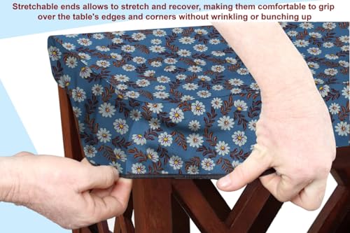 Image of The Furnishing Tree Elastic Rectangular Center Tpoy Table Cover WxL 12x60 in Inches Polyester Floral Pattern Blueish Grey