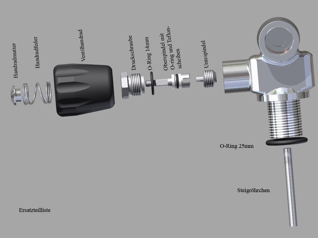Flaconi tauchfl valvola aria compressa 230bar Links, espandibile G5/8