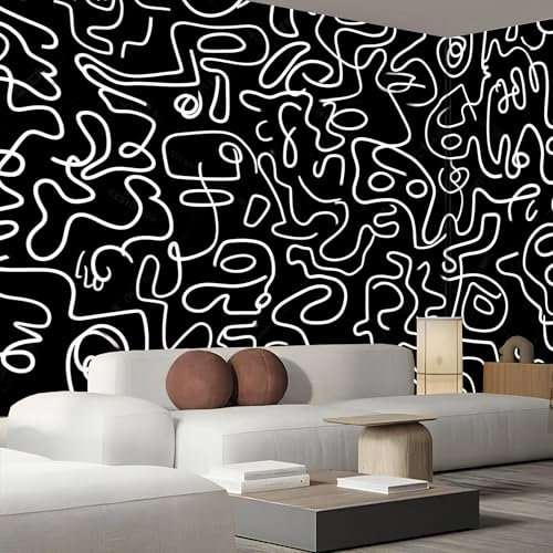 Papier peint panoramique rayures ondulées design graffiti abstrait 3D