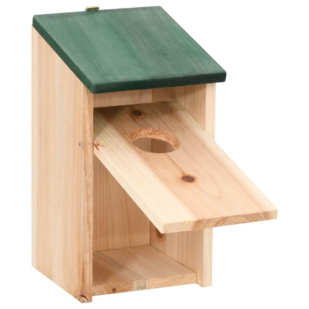 Pajareras de madera, 4 unidades, 12 x 12 x 22 cm, con techo verde, para jardín, balcón, terraza, resistente a la intemperie y de pie, utilizable como comedero y zona de cría para aves