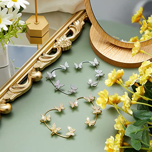 Bonuci 4 Pcs Butterfly Ear Cuff Earrings Glitter Rhinestone for Women Wrap Crawler No Piercing Butterfly Clip Wrap Around Fake Earrings (Gold, Silver, regular Style)3