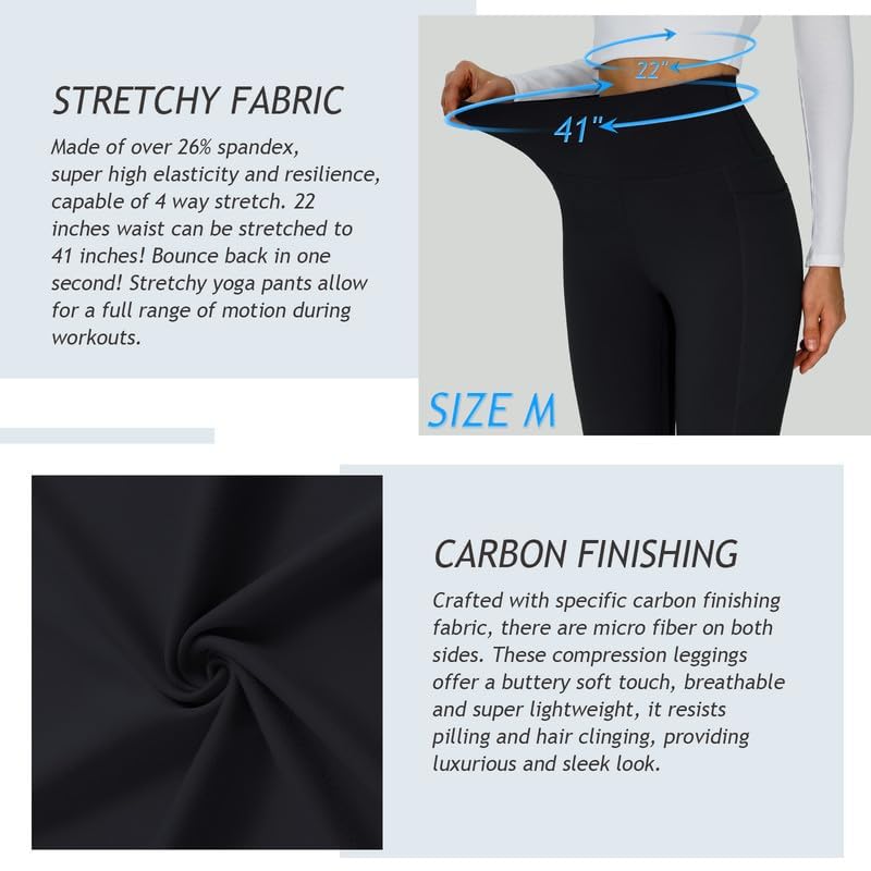 YOGAFREE Yoga Leggings for Women Buttery Soft Tummy Control Yoga Pants with Pockets High Waisted Workout Gym Leggings Black M