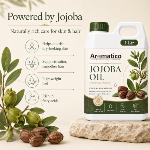 Image of AROMATICO Jojoba Oil for Skin, Hair and Body Care, Multipurpose Carrier Oil for Massage, Scalp Care, Dry Skin Routine, Natural Glow - 1000 ml