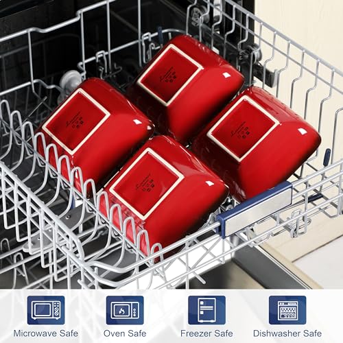 LOVECASA 4-teilige Steingut Müslischalen für 4-12 Personen, 790 ml (15,2 x 6 cm), Rot, | spülmaschinenfest, Suppen-, Salat- & Weihnachtsgerichte geeignet, ideal für Frühstück & Weihnachtsessen