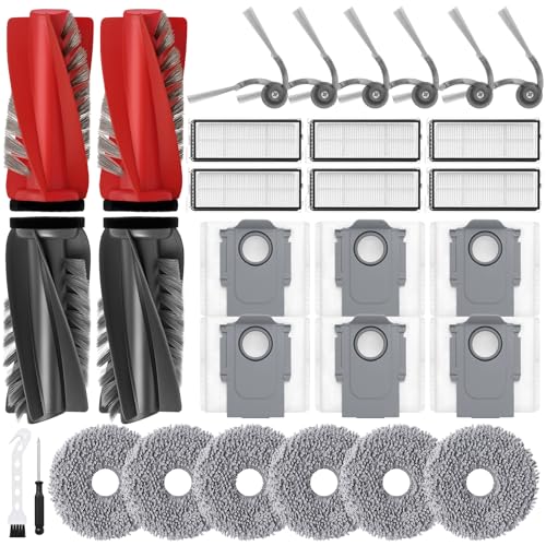Image of 30Pcs Replacement Parts for Roborock Qrevo S5V, Curv, Edge, Edge S5A, Curv S5X Robot Vacuum Kit, 2 Main Brush 6 Hepa Filter 6 Mop Pads 6 Side Brush 6 Dust Bags 1 Screwdriver 1 Clean Tool
