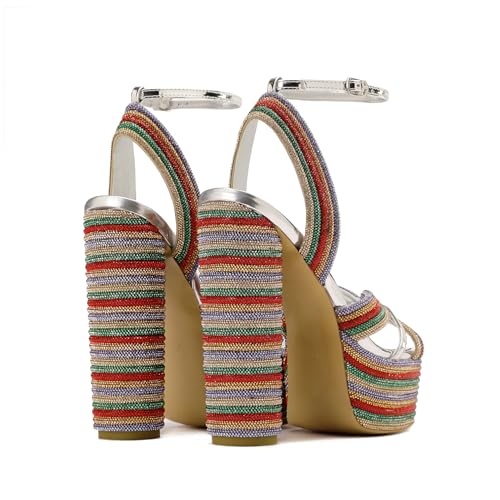 Tsrenlmln Women's Pumps Rhinestone High Heels Diamond Inlaid Craft Sandals for Women Chunky Strappy Closed Toe Dress Shoes Color Heels2