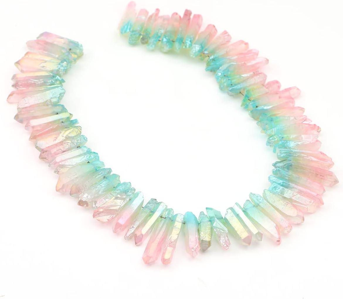 Light Blue/Pink Titanium Coated Crystal Quartz Spike Point Stick Beads Rough 1.0"-1.5" for Jewelry Making 15 Inch/Strand - Image 2