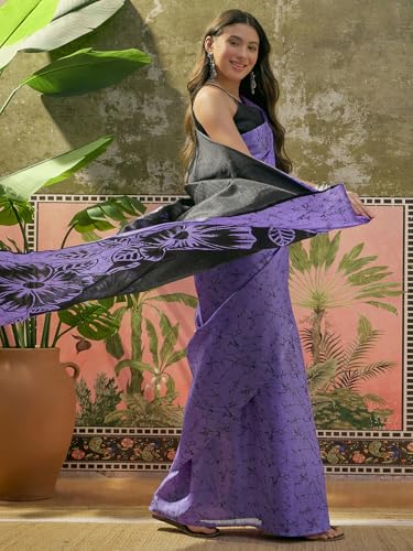 Image of SIRIL Women's Cotton Printed Saree With Unstitched Blouse Piece