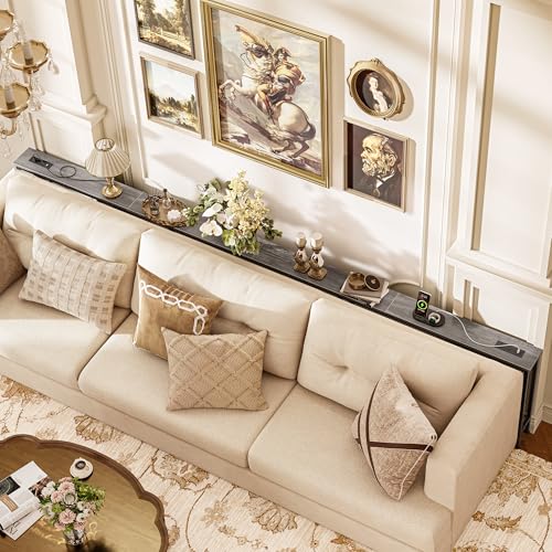 Image of Huuger 118 Inch Sofa Table with Power Outlets, Skinny Behind Couch Table | 5.9 Inch Narrow Entryway Table, Extra-Long Console Table, Behind the Couch Table with Outlet for Living Room, Grey