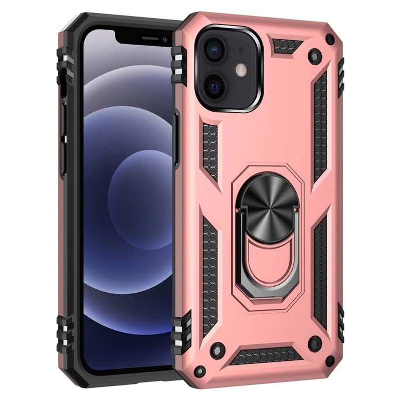 Supporto ad anello multifunzionale: la robusta custodia per iPhone è progettata con un supporto in metallo girevole a 360°, ideale per avere il telefono appoggiato su una scrivania o un piano di lavoro. Il magnete integrato in piastra metallica ha un forte assorbimento per il supporto dell'auto.