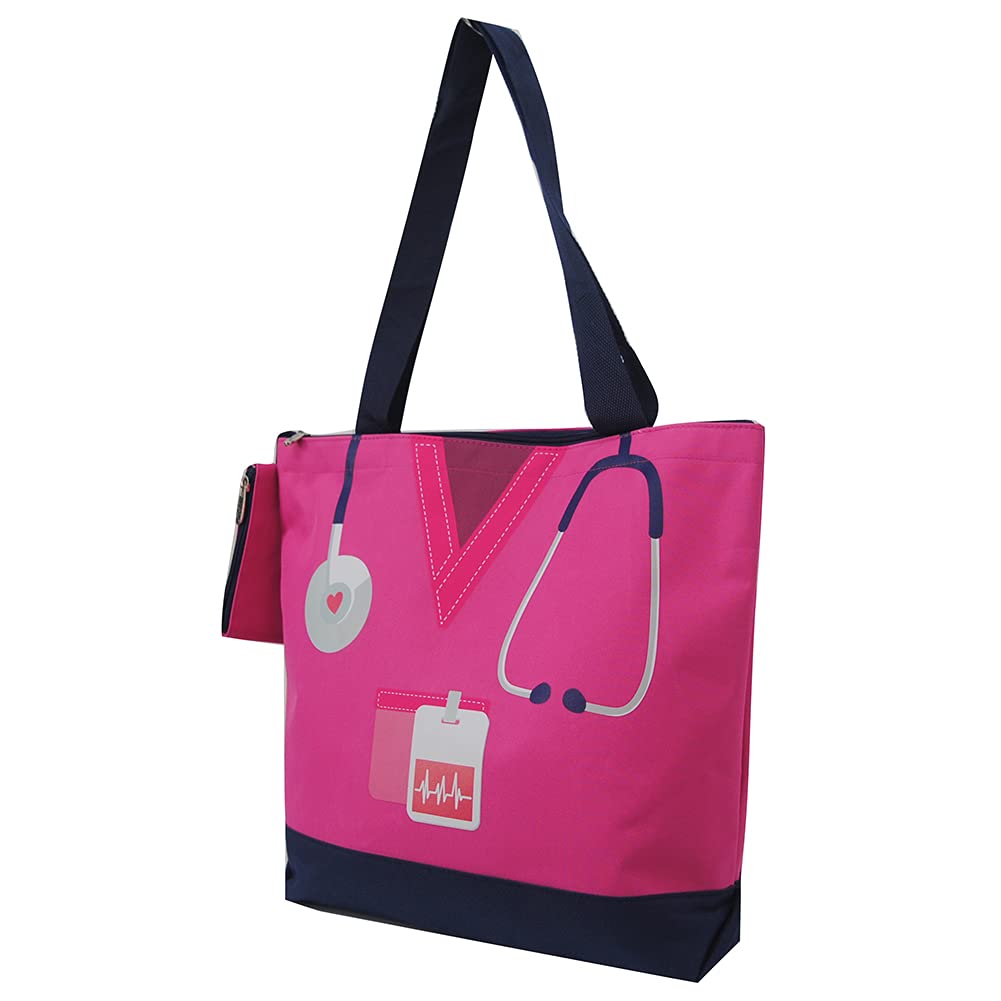 NGILMedium Top Zipper Closure Canvas Tote Bag with Attached Matching Coin Purse For Moms and Nurses