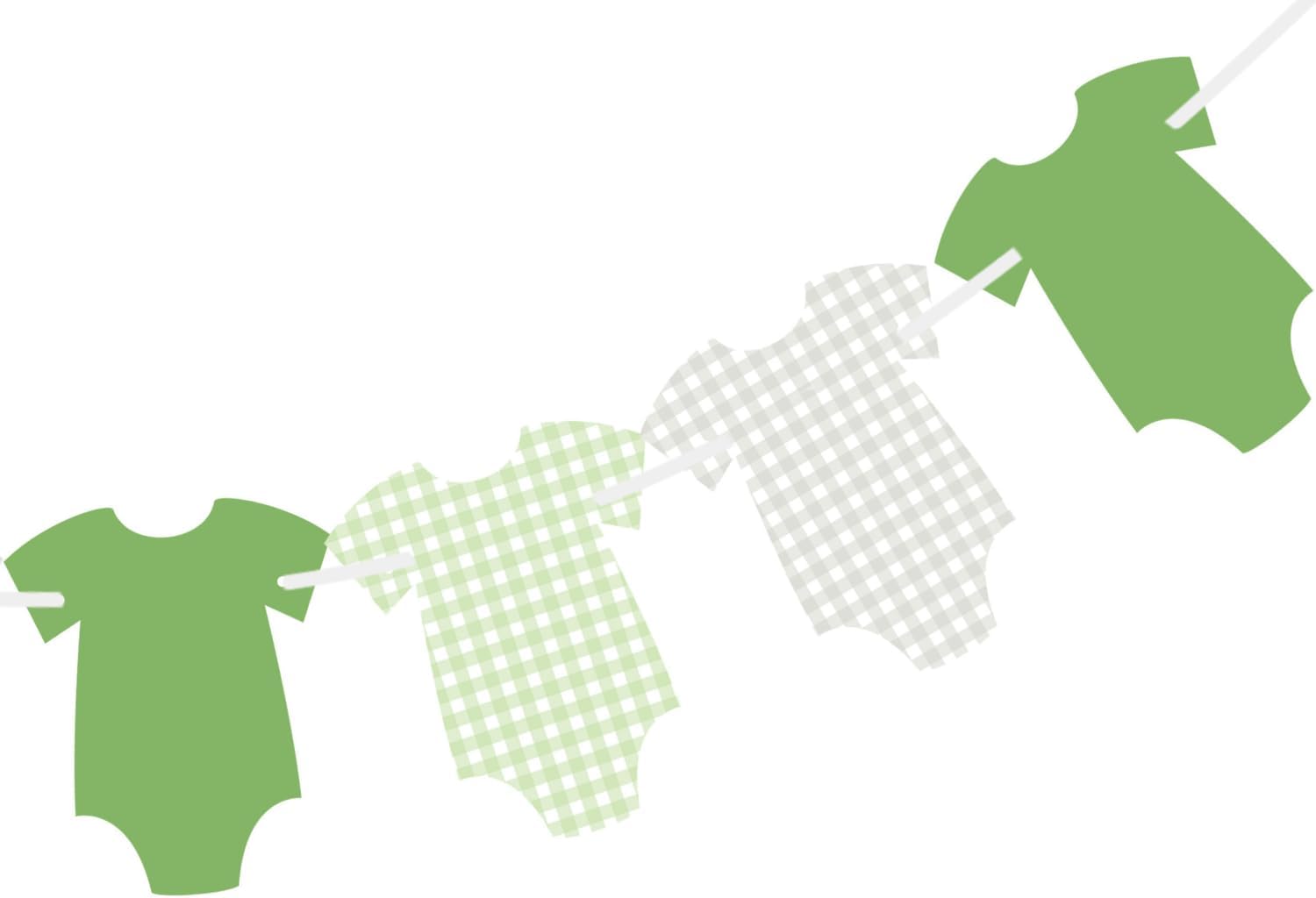 ALISSAR Pre-Strung Green Gingham Bodysuit Baby Shower Banner-9 Double-Sided Onesie Cards-Sage Green Baby Shower Bunting, Baby Boy Girl Party Decoration