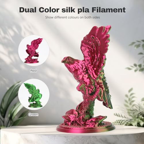 Image of 3DHoJor Silk PLA Filament 1.75mm Red Green Dual Color PLA 3D Printer Filament 2 in 1 Coextrusion 1KG Spool(2.2lbs) 3D Printing Filament Dimensional Accuracy + /- 0.03mm Fits for Most FDM 3D Printers