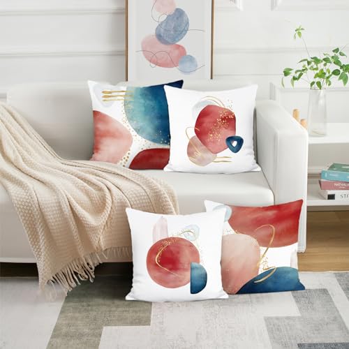 Bonhause BHP0225 Abstract Boho Throw Pillow Covers 18 X 18 Inch Mid Century Modern Minimalist Red Blush Blue Geometric Decorative Pillows Covers For Couch Sofa Bed Home Decor Set Of 4 thumb #1