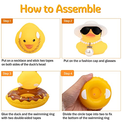 Image of wonuu Car Rubber Duck, Yellow Duck Decoration Dashboard with Sun Hat Swim Ring Necklace Sunglasses for Car Dashboard Decorations