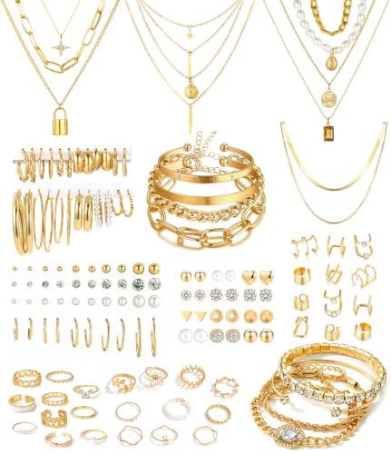 Image of 124 Pcs Gold Jewelry Set for Women Fashion Costume Accessories