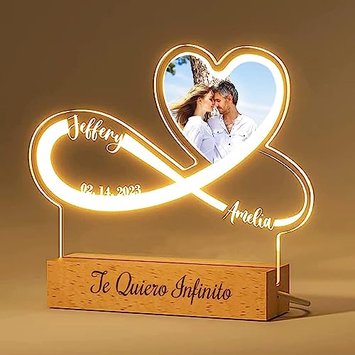 RecontraMago Presentes originais para casamentos aniversários casais candeeiro personalizado mulher e homem - Dia da Mãe candeeiros de mesa de cabeceira LED mãe amor aniversário foto (INFINITO LOVE 2.0)