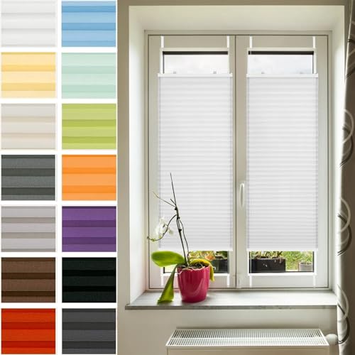 Cortinas Plisadas 80 x 185 cm Protección Visual y Protección Solar Cortina Plisada sin Taladrar Estor Montaje Rápido y Fácil para Cocina Baño Oficina Dormitorio, Blanco