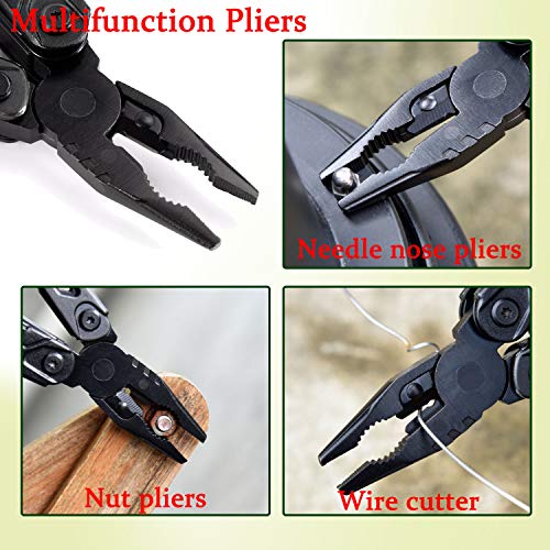 Camping Multitool Accessories Gifts for Men: 15-in-1 Pocket Fold Compact Tools with Knife Axe Hammer Screwdriver Plier Bottle Opener Durable Pouch for Fishing Hunting Backpacking Hiking Kit